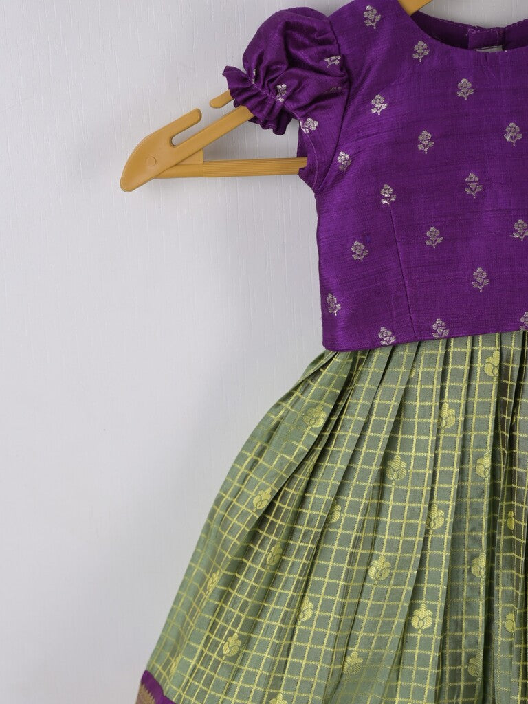 Handcrafted pen kalamkari raw silk kids lehenga 0-1 year