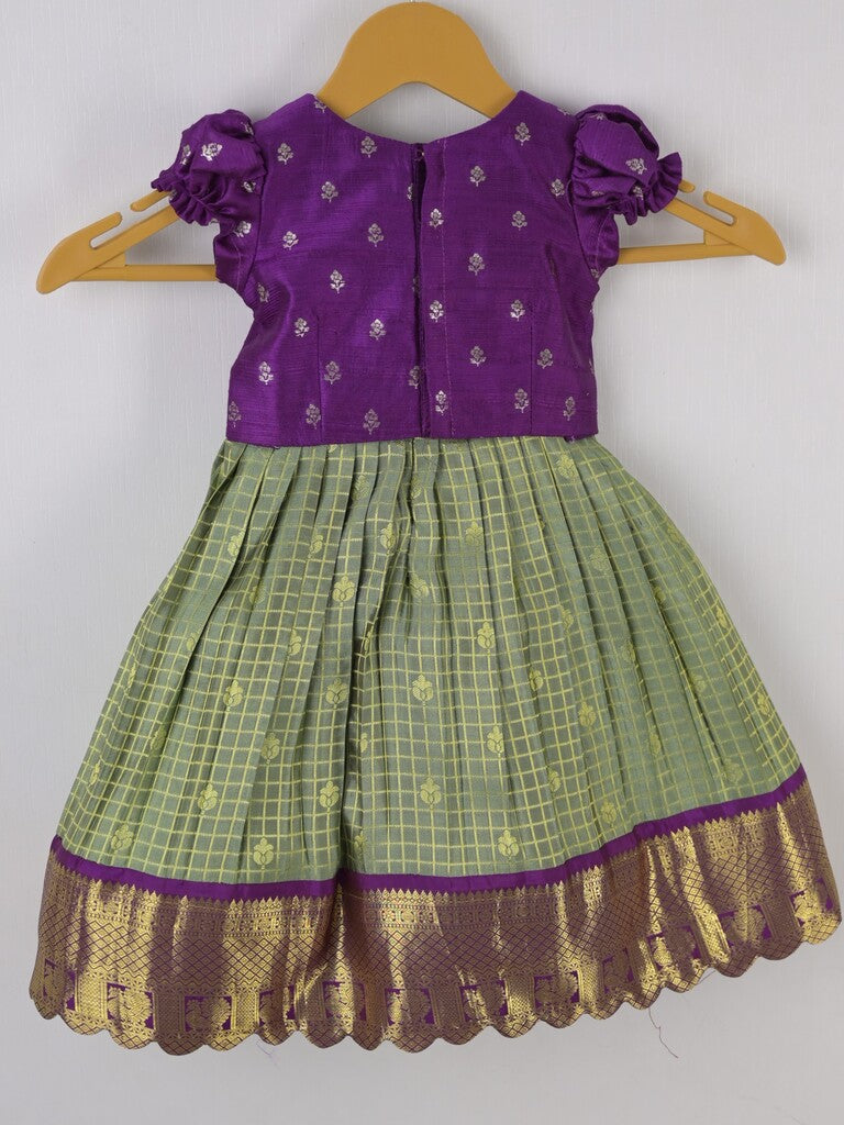 Handcrafted pen kalamkari raw silk kids lehenga 0-1 year