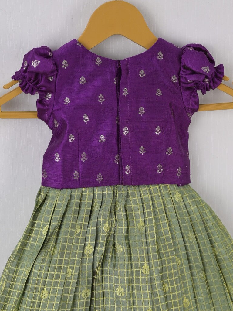 Handcrafted pen kalamkari raw silk kids lehenga 0-1 year