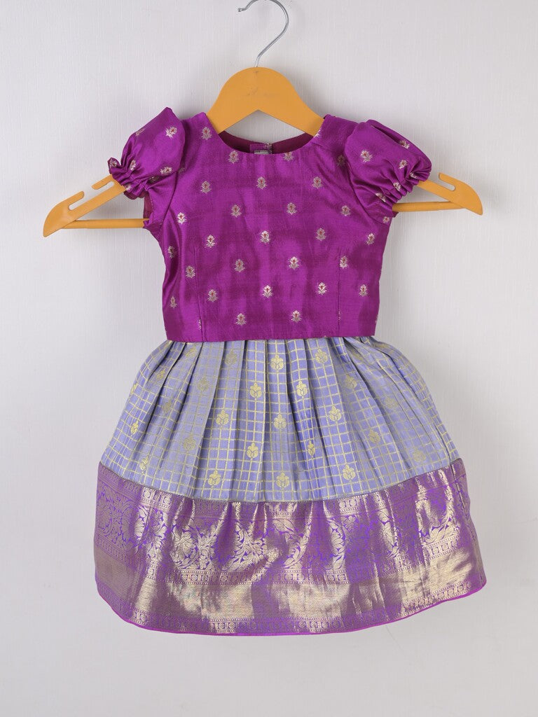 Handcrafted pen kalamkari raw silk kids lehenga 0-1 year