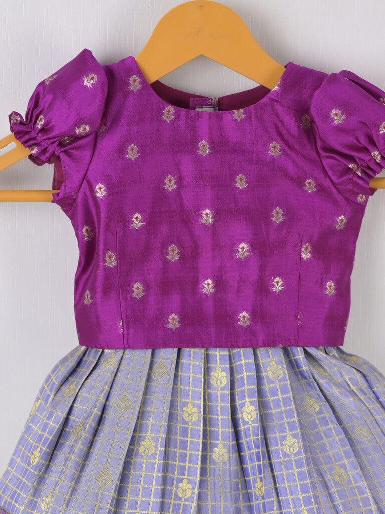 Handcrafted pen kalamkari raw silk kids lehenga 0-1 year