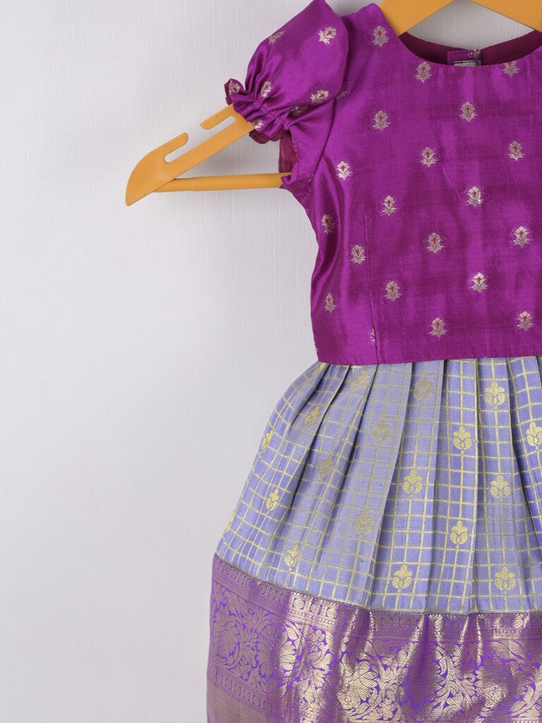 Handcrafted pen kalamkari raw silk kids lehenga 0-1 year