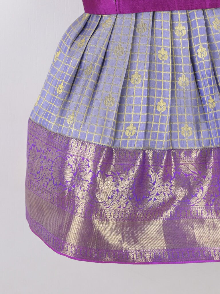 Handcrafted pen kalamkari raw silk kids lehenga 0-1 year