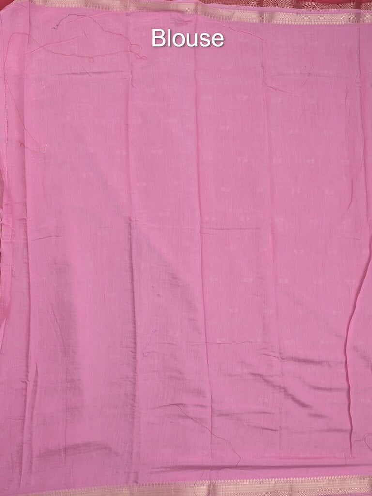 Maheshwari fancy saree allover motifs with short border with contrast pallu and attached blouse
