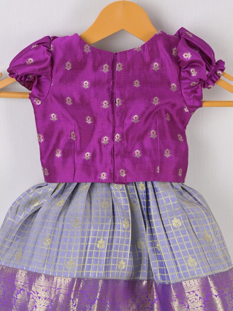 Handcrafted pen kalamkari raw silk kids lehenga 0-1 year