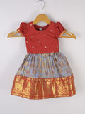 Handcrafted pen kalamkari raw silk kids lehenga 0-1 year