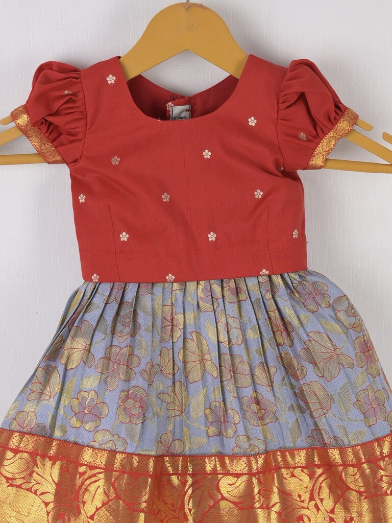 Handcrafted pen kalamkari raw silk kids lehenga 0-1 year