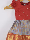 Handcrafted pen kalamkari raw silk kids lehenga 0-1 year