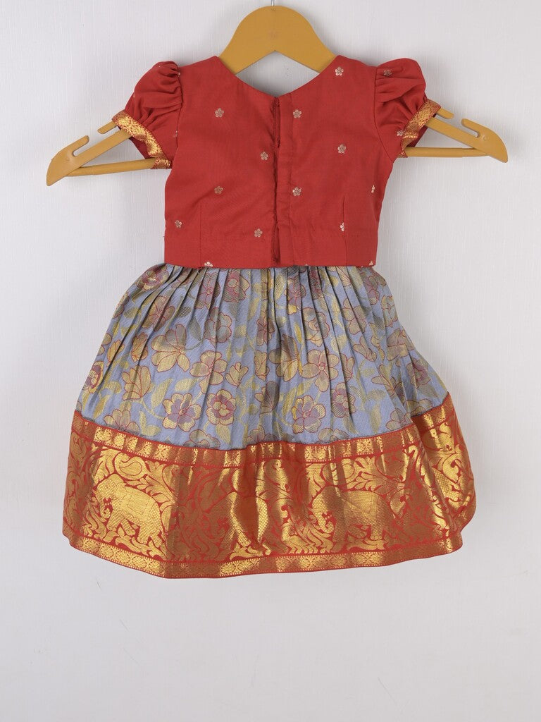 Handcrafted pen kalamkari raw silk kids lehenga 0-1 year