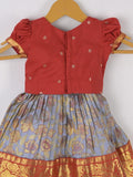 Handcrafted pen kalamkari raw silk kids lehenga 0-1 year