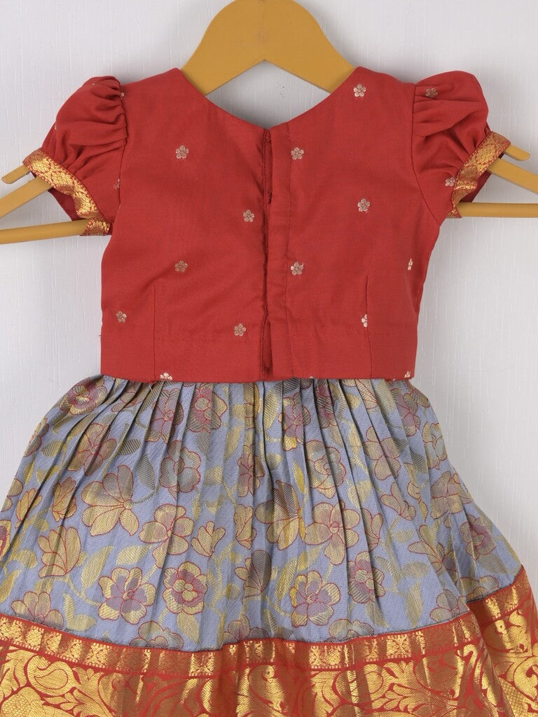 Handcrafted pen kalamkari raw silk kids lehenga 0-1 year