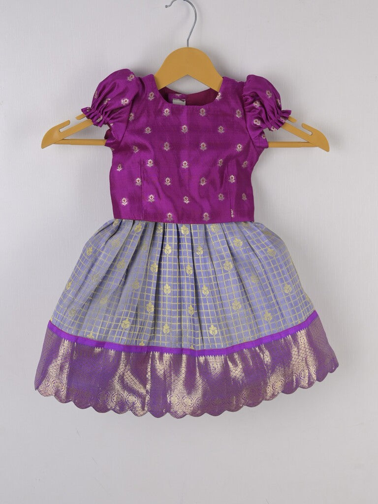 Handcrafted pen kalamkari raw silk kids lehenga 0-1 year