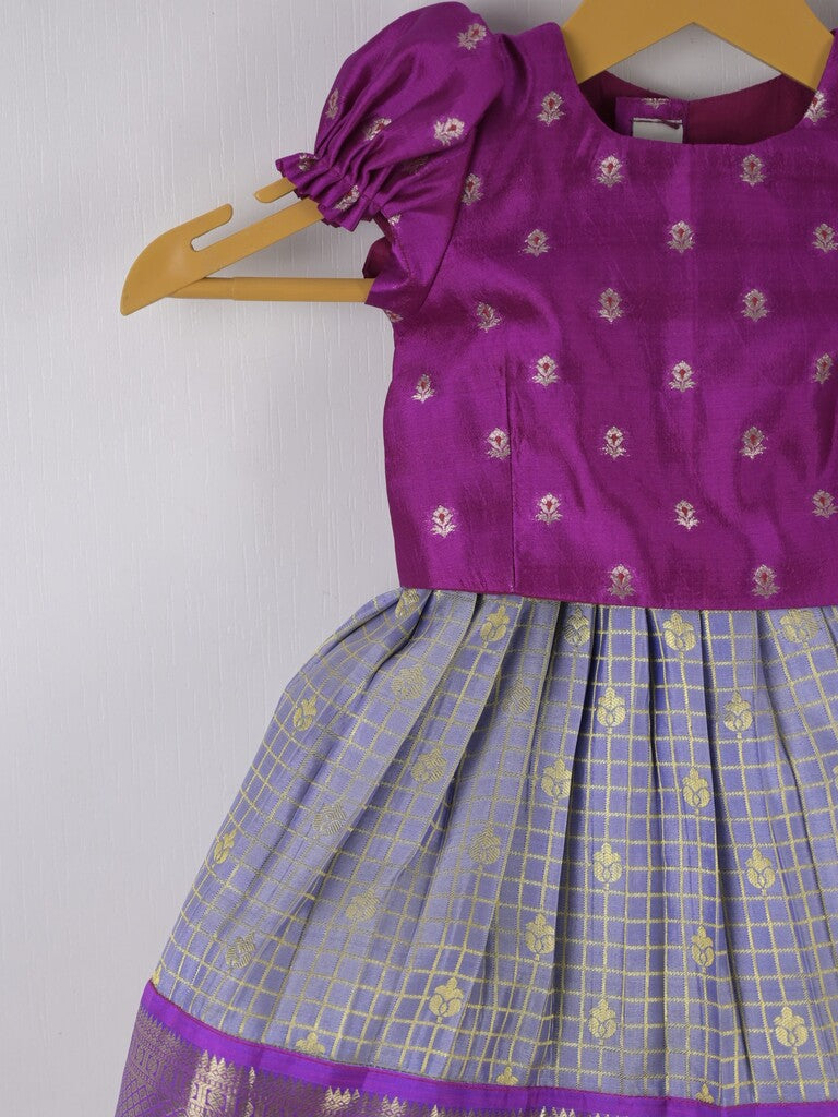 Handcrafted pen kalamkari raw silk kids lehenga 0-1 year