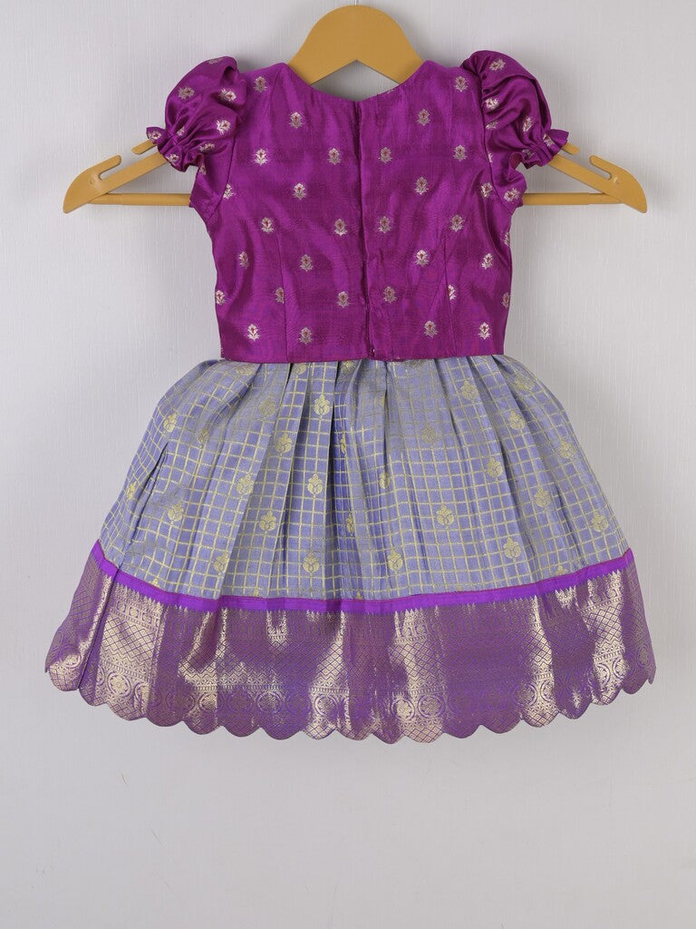 Handcrafted pen kalamkari raw silk kids lehenga 0-1 year