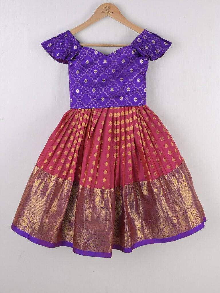 Handcrafted pen kalamkari raw silk kids lehenga 4-5 years