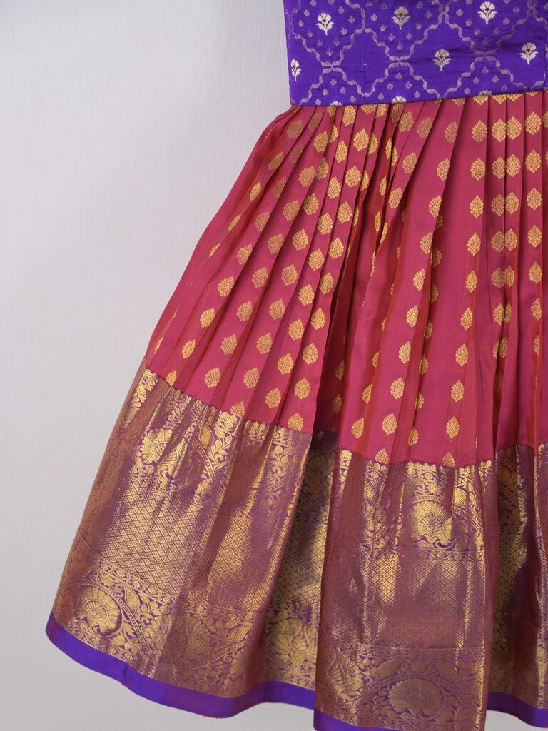 Handcrafted pen kalamkari raw silk kids lehenga 4-5 years