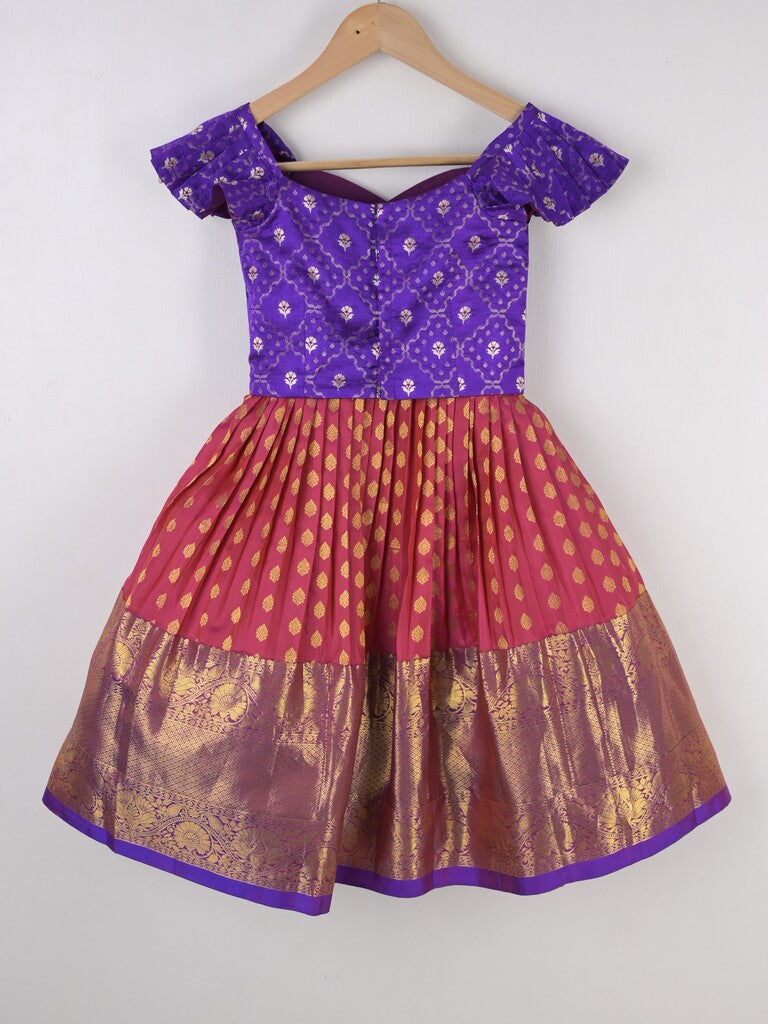 Handcrafted pen kalamkari raw silk kids lehenga 4-5 years