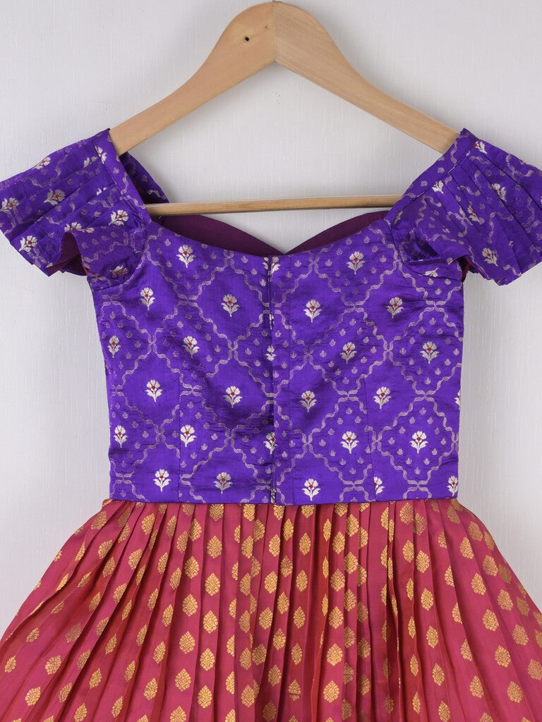 Handcrafted pen kalamkari raw silk kids lehenga 4-5 years