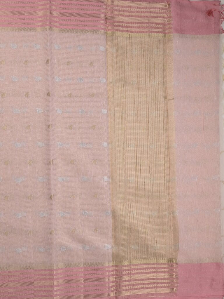 Chanderi fancy saree allover motifs with zari border with attached matching blouse