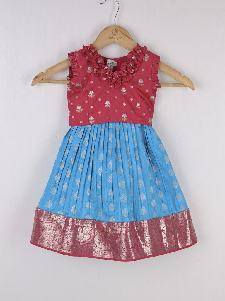 Handcrafted pen kalamkari raw silk kids lehenga 0-1 year