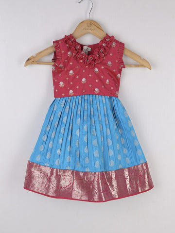 Handcrafted pen kalamkari raw silk kids lehenga 0-1 year