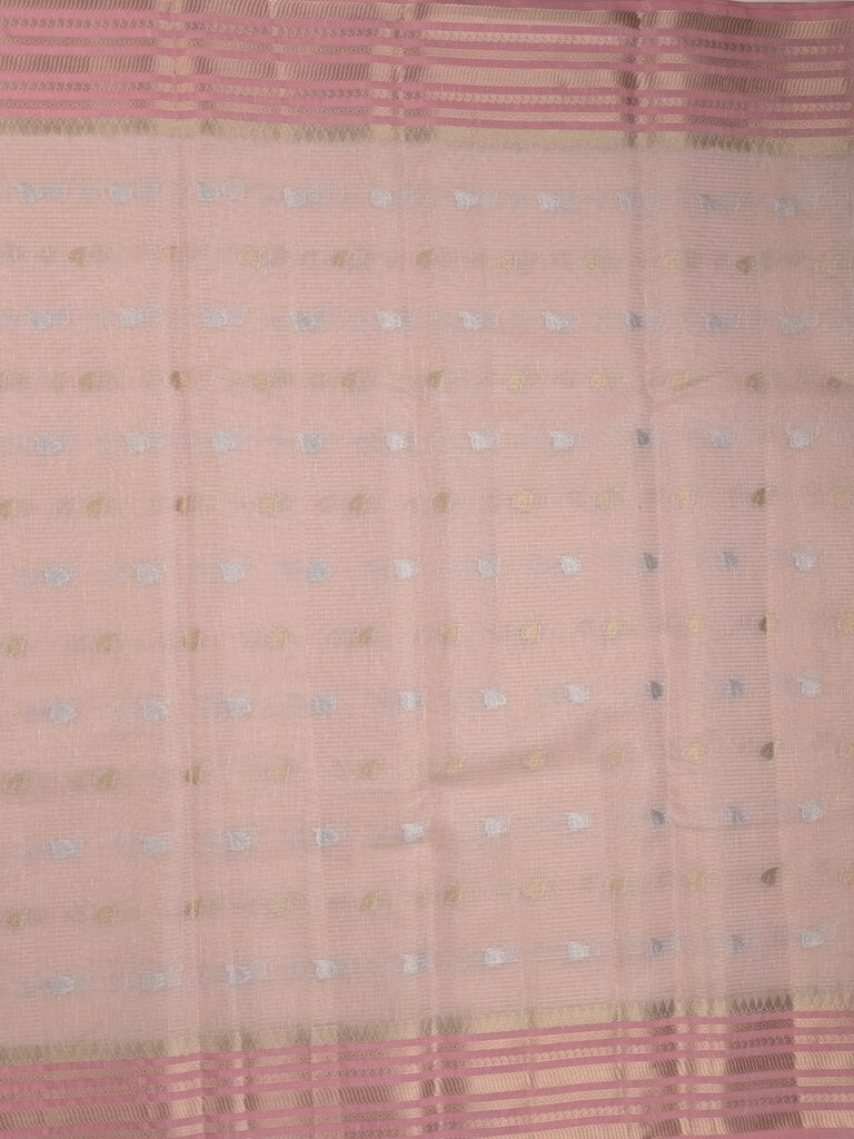 Chanderi fancy saree allover motifs with zari border with attached matching blouse