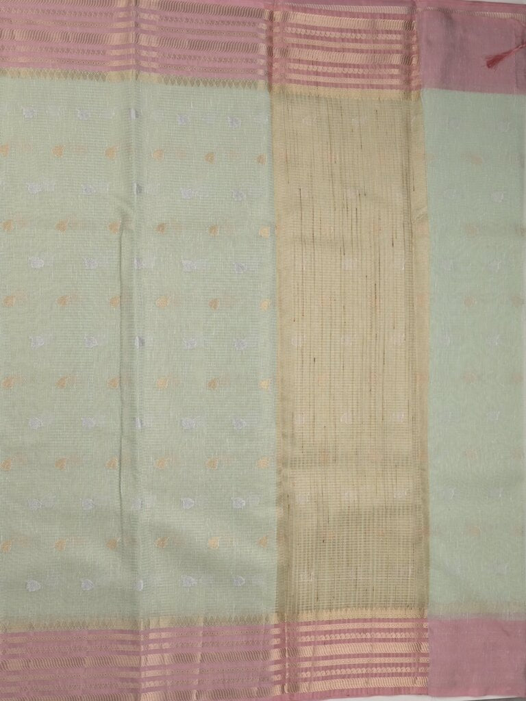 Chanderi fancy saree allover motifs with zari border with attached matching blouse