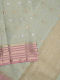 Chanderi fancy saree allover motifs with zari border with attached matching blouse