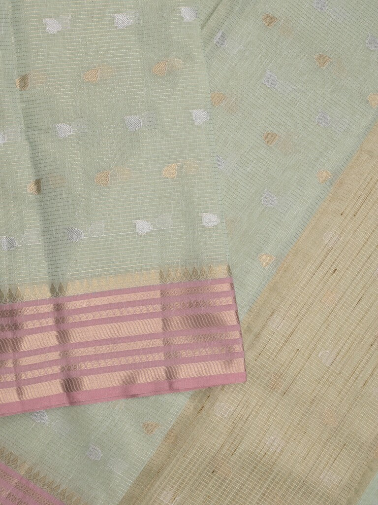 Chanderi fancy saree allover motifs with zari border with attached matching blouse