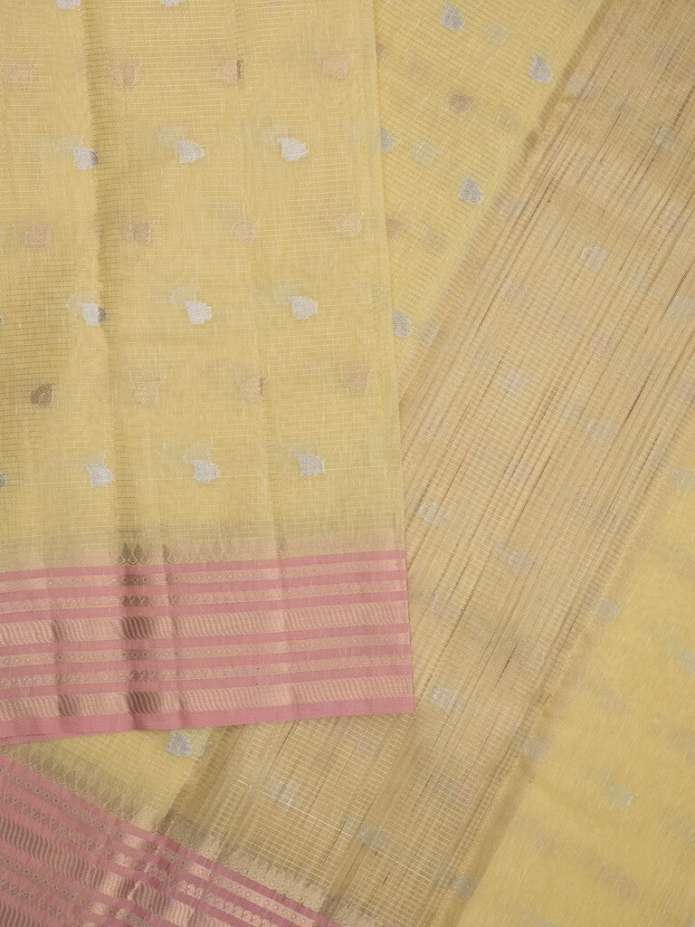 Chanderi fancy saree allover motifs with zari border with attached matching blouse