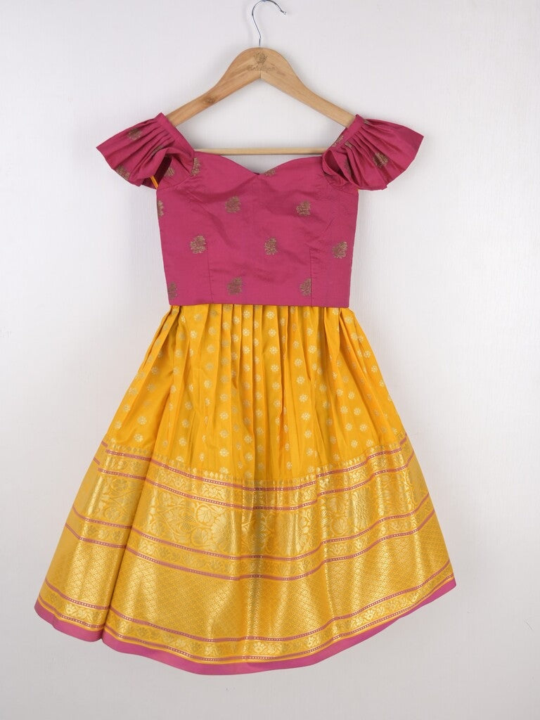 Handcrafted pen kalamkari raw silk kids lehenga 4-5 years