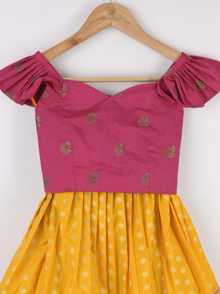 Handcrafted pen kalamkari raw silk kids lehenga 4-5 years