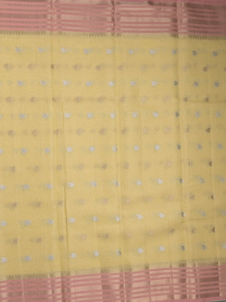 Chanderi fancy saree allover motifs with zari border with attached matching blouse