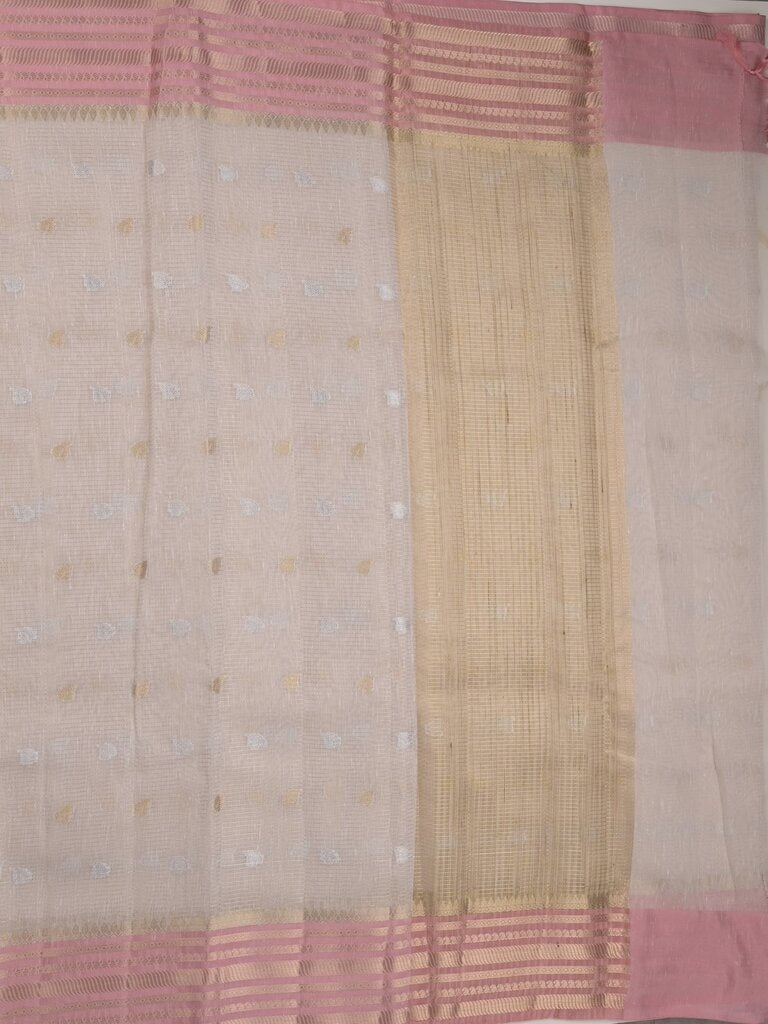 Chanderi fancy saree allover motifs with zari border with attached matching blouse
