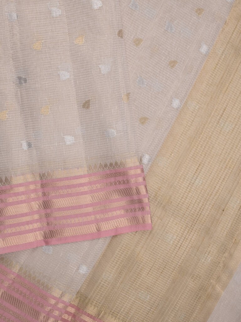 Chanderi fancy saree allover motifs with zari border with attached matching blouse
