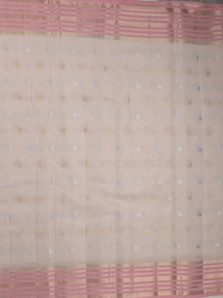Chanderi fancy saree allover motifs with zari border with attached matching blouse