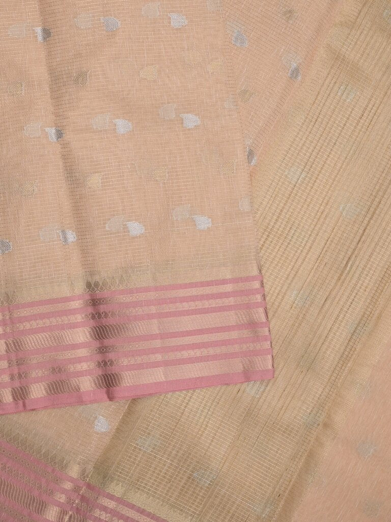 Chanderi fancy saree allover motifs with zari border with attached matching blouse