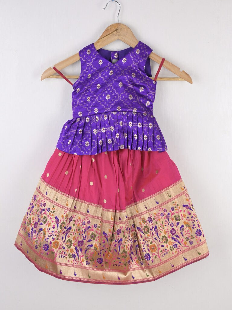 Handcrafted pen kalamkari raw silk kids lehenga 1-2 years