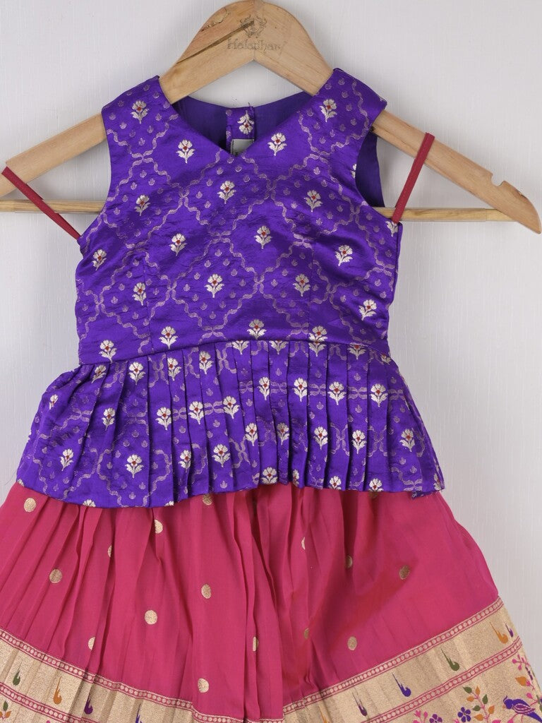 Handcrafted pen kalamkari raw silk kids lehenga 1-2 years