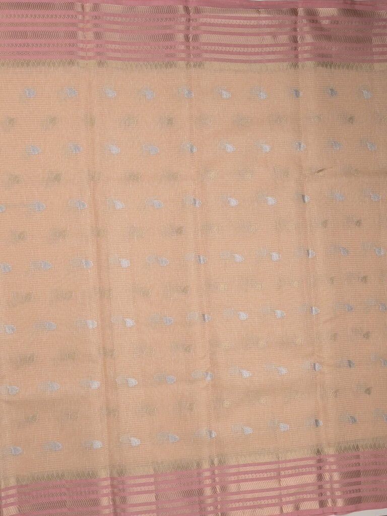 Chanderi fancy saree allover motifs with zari border with attached matching blouse