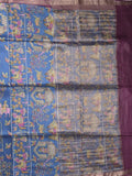 Tussar printed fancy saree with small zari border with printed pallu and plain blouse