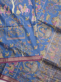 Tussar printed fancy saree with small zari border with printed pallu and plain blouse