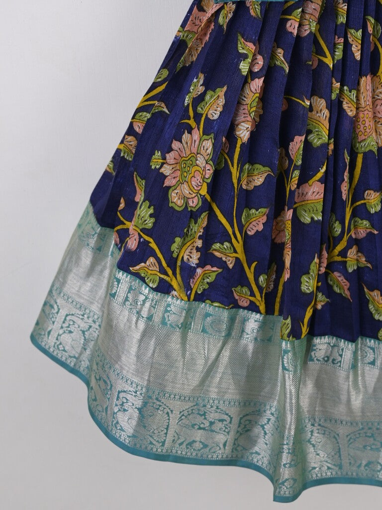Handcrafted pen kalamkari raw silk kids lehenga 3-4 years