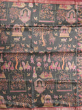 Tussar printed fancy saree with small zari border with printed pallu and plain blouse
