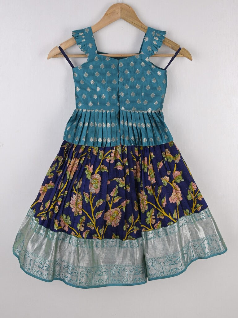 Handcrafted pen kalamkari raw silk kids lehenga 3-4 years