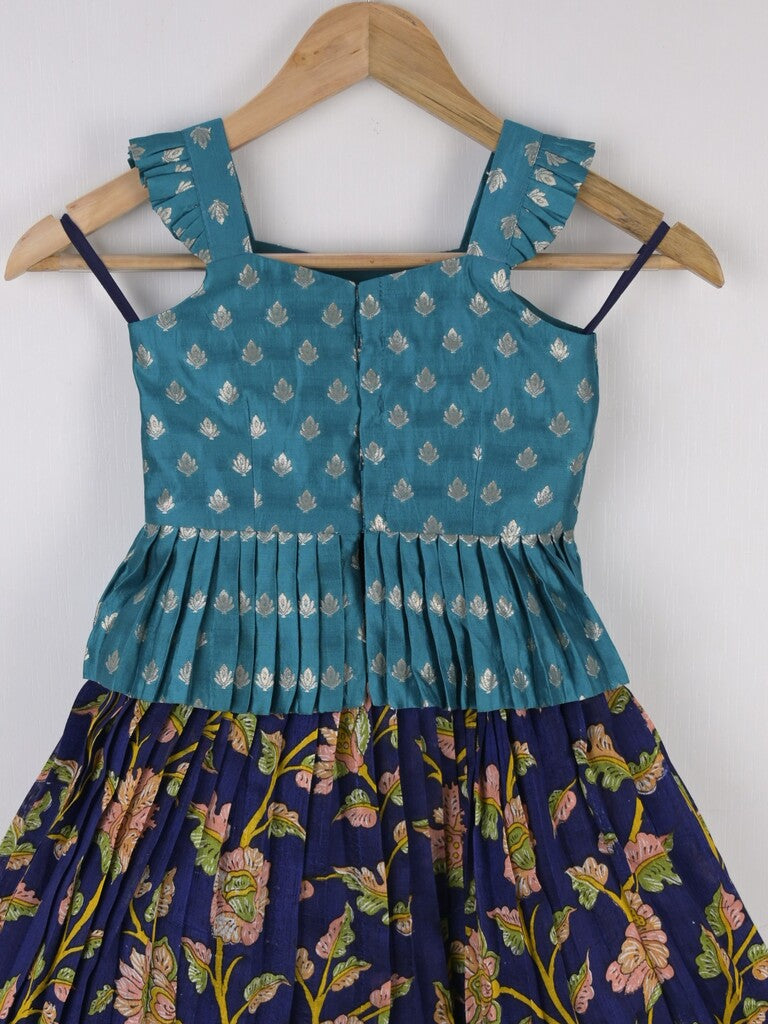 Handcrafted pen kalamkari raw silk kids lehenga 3-4 years