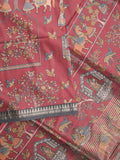 Tussar printed fancy saree with small zari border with printed pallu and plain blouse