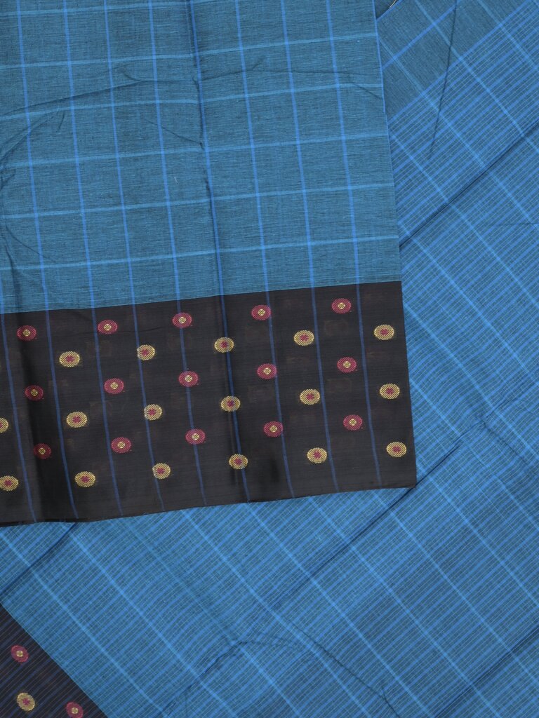 Dhaka cotton saree for women | blue | allover checks | without blouse