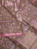 Tussar printed fancy saree with small zari border with printed pallu and plain blouse