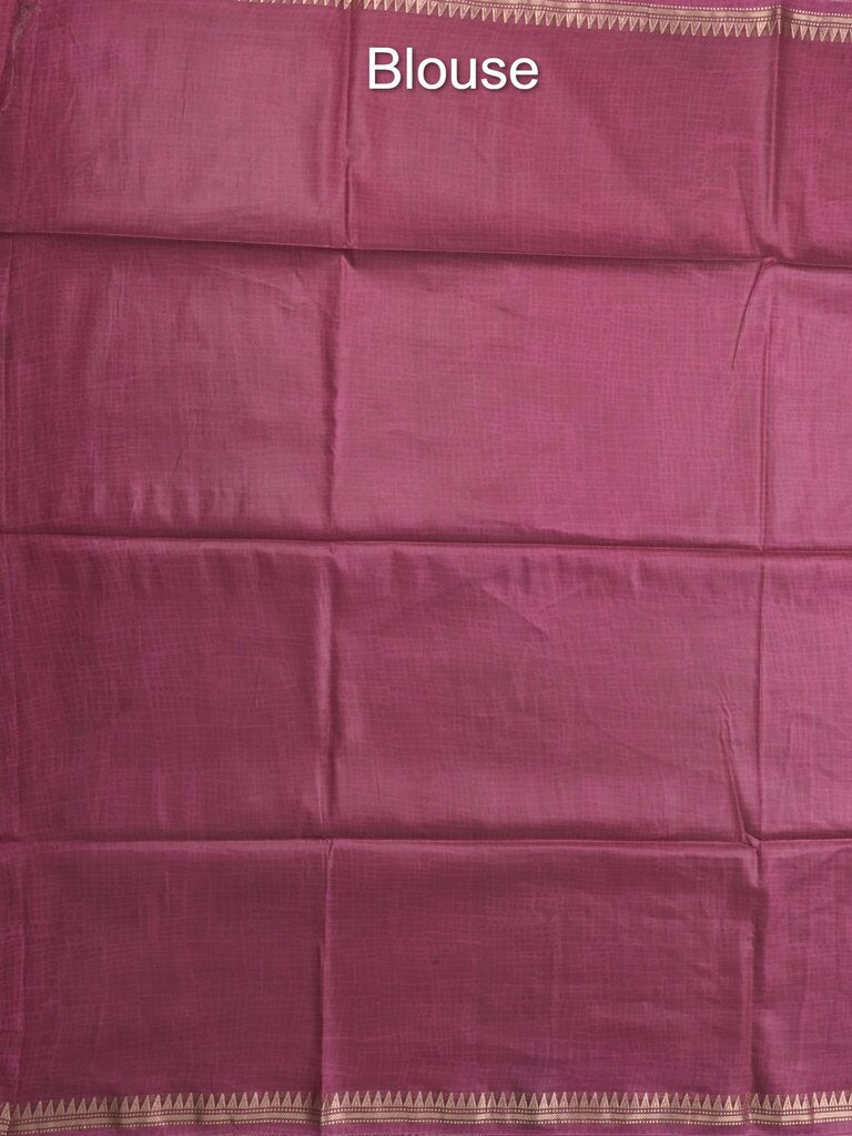 Tussar printed fancy saree with small zari border with printed pallu and plain blouse